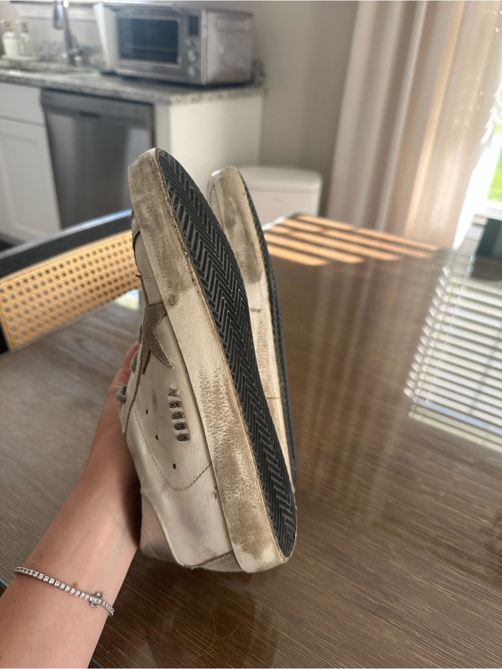 Golden Goose White Leather Sneakers with Gray Star - Picture 7 of 8